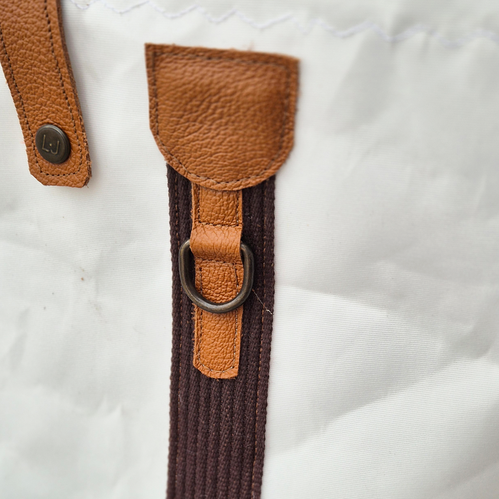 Marin Stil Tekne Omuz Çantası, Yelken Kumaşı ve Deri Plaj Çantası